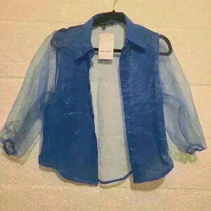 NWT Brach Brach Women's Sheer Blue Button-Up Blouse – Size XS
